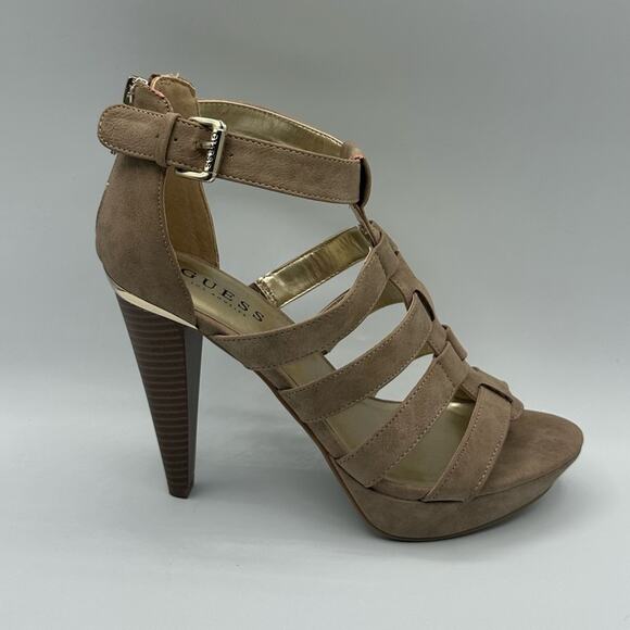 Y2K GUESS Gladiator Platform Heels Gold Detail Womens 8.5 - Picture 2 of 7
